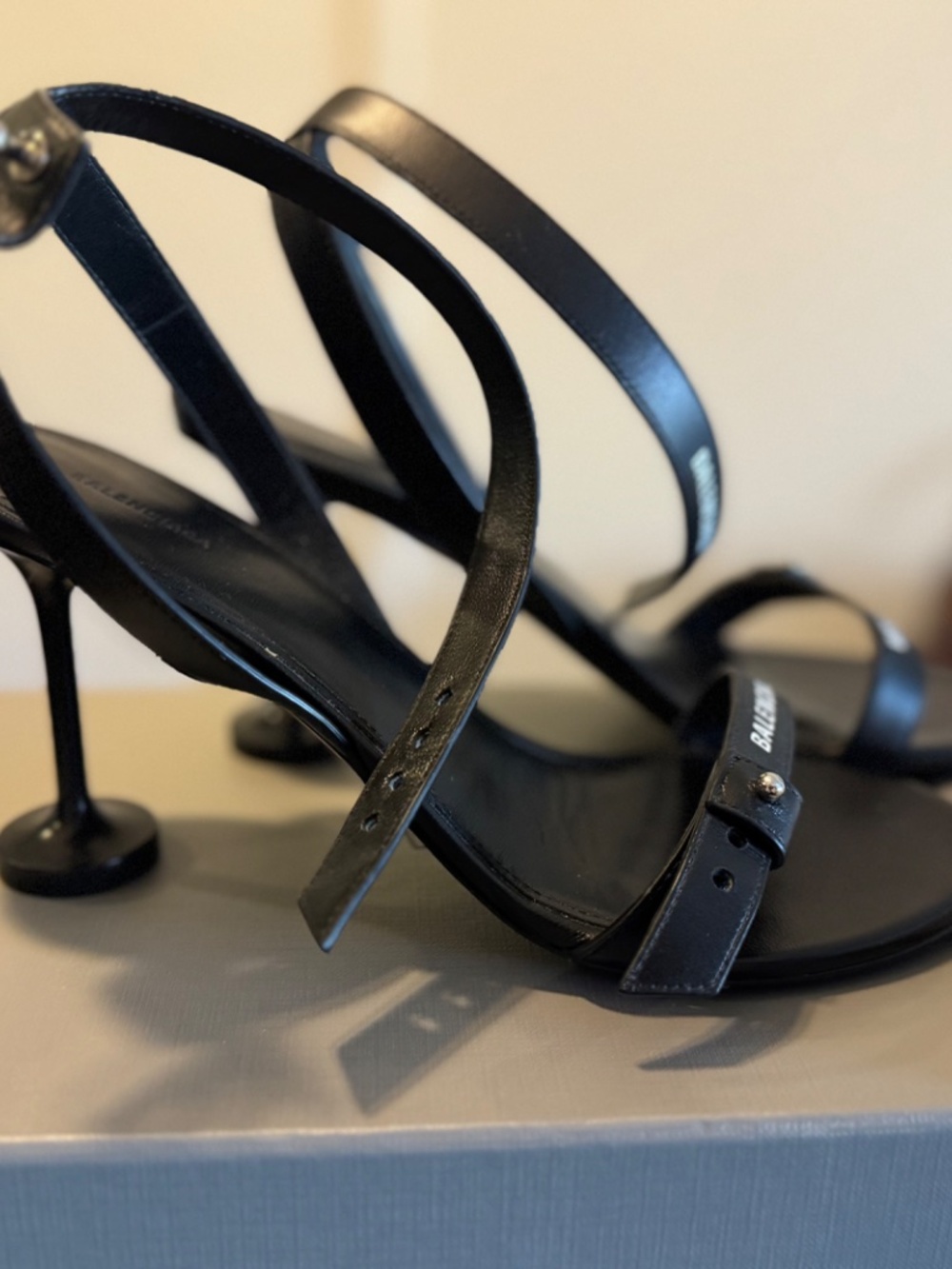 Balenciaga Afterhour Leather Logo Print Sandals - Picture 2 of 5